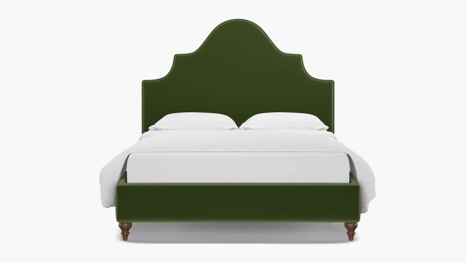 Statement Bed, Essex Performance Velvet, Walnut Traditional Turned Leg, Full