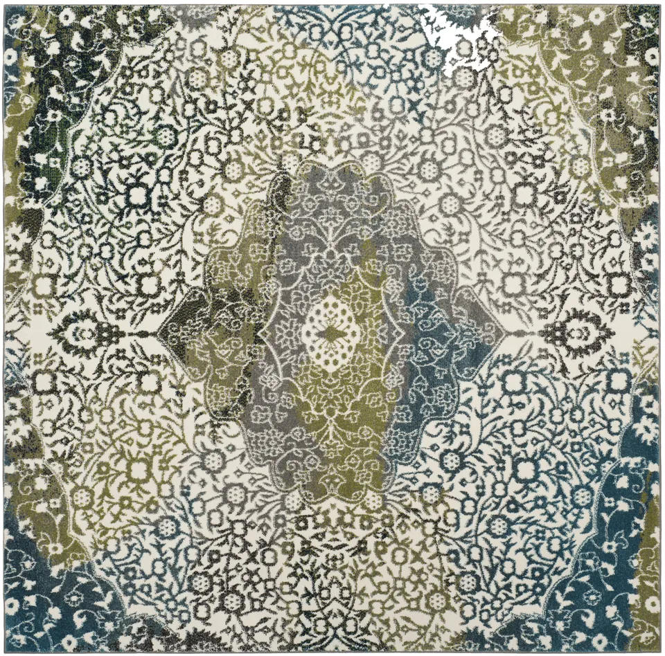 Arlo Home Woven Area Rug, WTC672B, Ivory/Peacock Blue,  6' 7" X 6' 7" Square