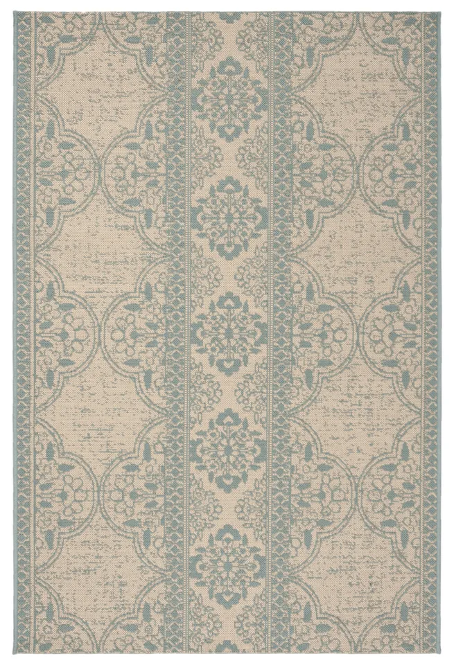 Arlo Home Indoor/Outdoor Woven Area Rug, LND174K, Aqua/Cream,  4' X 6'