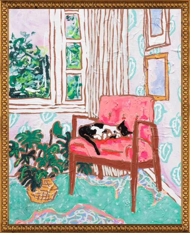 Cat Nap: Tuxedo Cat Napping in Mid-Century Chair by Lara Lee Meintjes for Artfully Walls