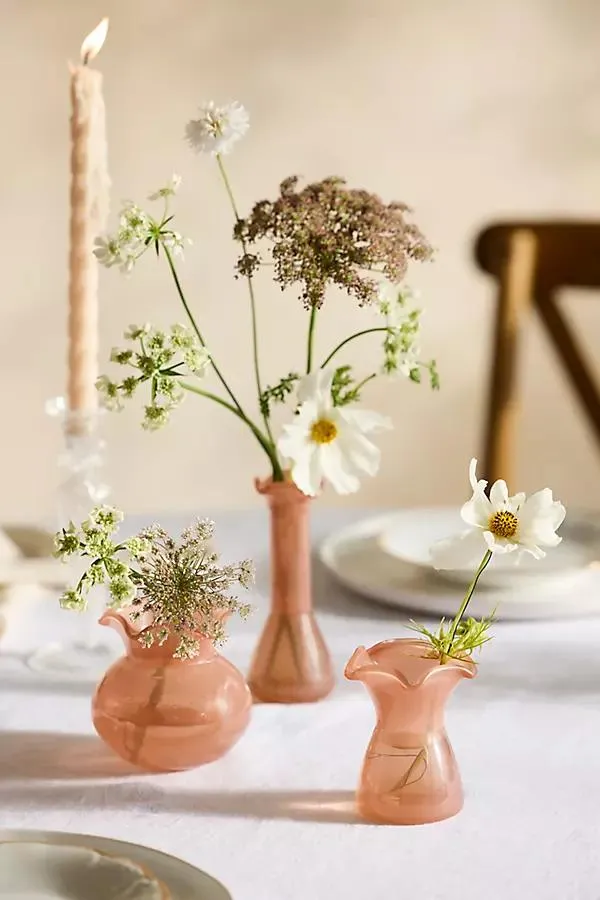 Glass Ruffle Bud Vases, Set of 3