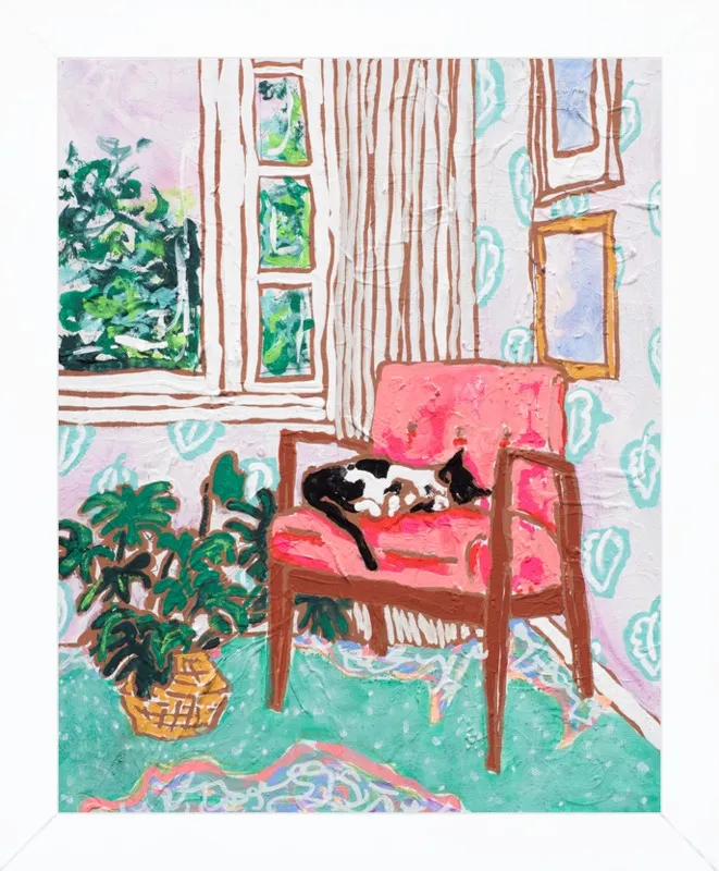 Cat Nap: Tuxedo Cat Napping in Mid-Century Chair by Lara Lee Meintjes for Artfully Walls