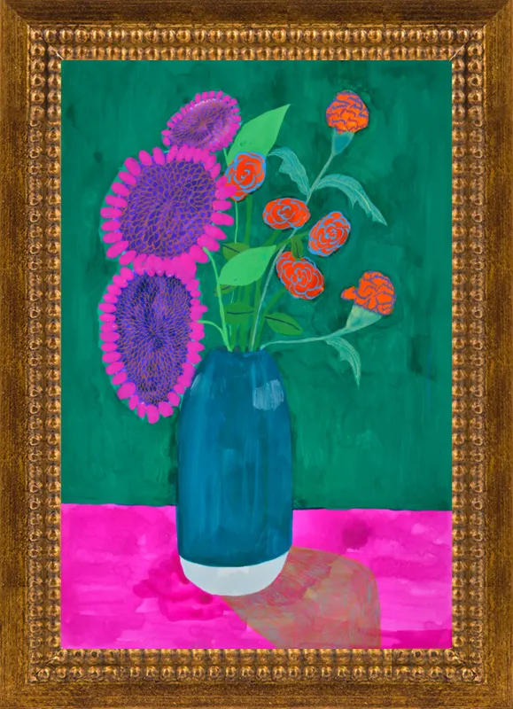 vase with sunflowers and carnations  by Christiane Drapela for Artfully Walls