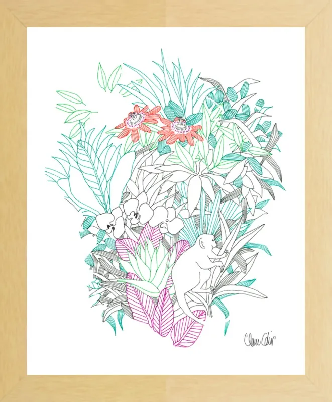 Passionflowers, orchids and the squirrel monkey  by Claire Colin for Artfully Walls
