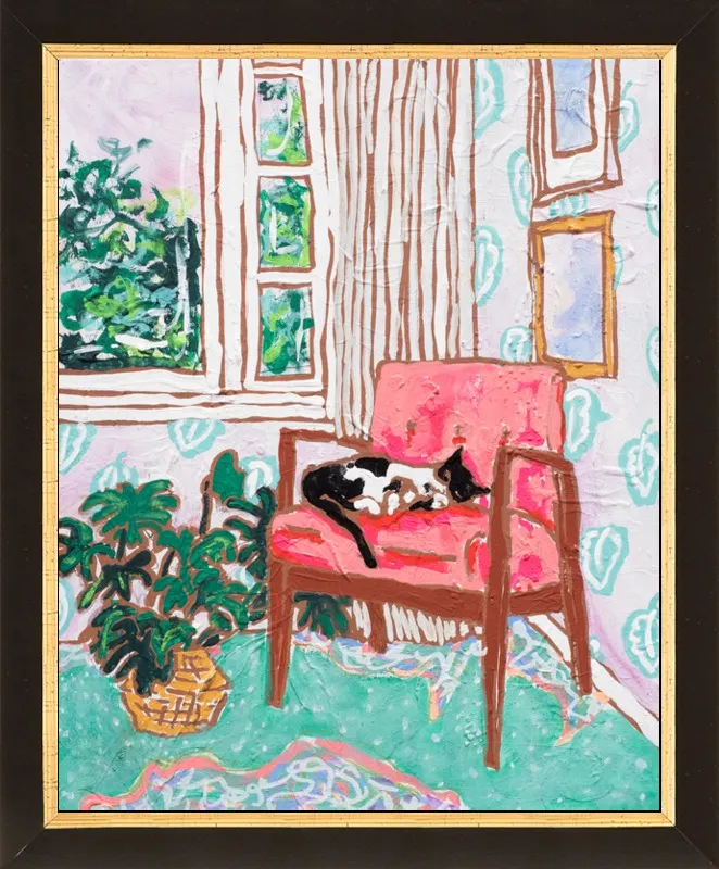 Cat Nap: Tuxedo Cat Napping in Mid-Century Chair by Lara Lee Meintjes for Artfully Walls