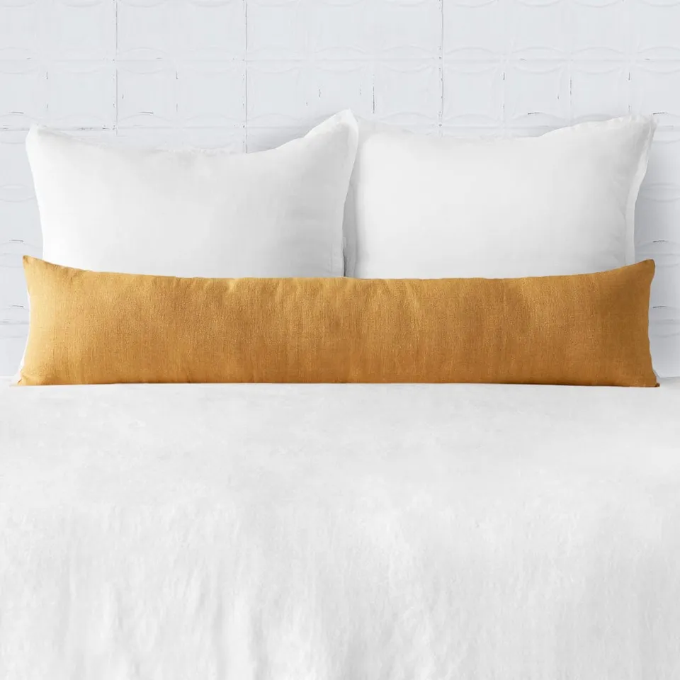 The Citizenry Prisha Linen Lumbar Pillow | 14" x 54" | Green