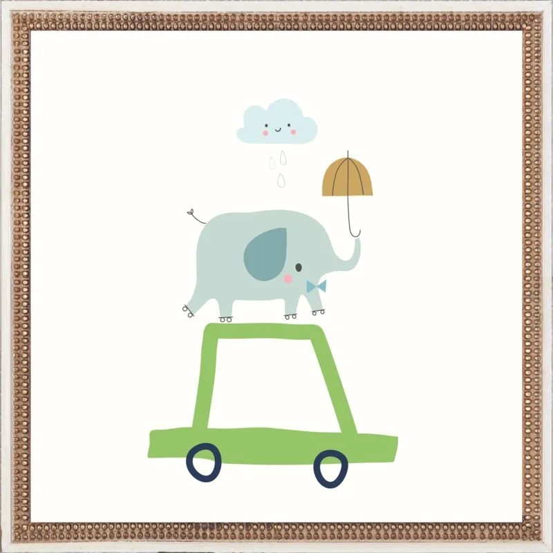 Retro Elephant and Car by Sarah Betz - Little Cube for Artfully Walls