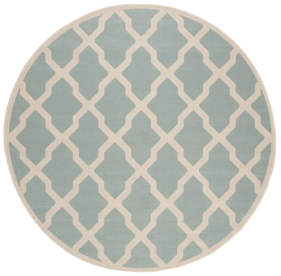 Arlo Home Indoor/Outdoor Woven Area Rug, LND122K, Aqua/Cream,  6' 7" X 6' 7" Round