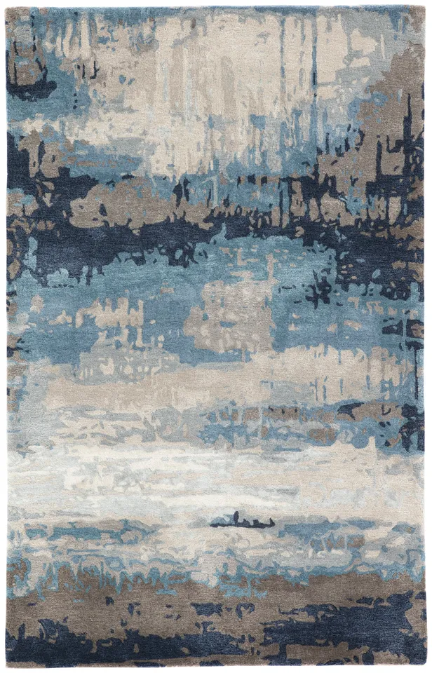 Benna Handmade Abstract Blue/ Gray Area Rug (6'X9')