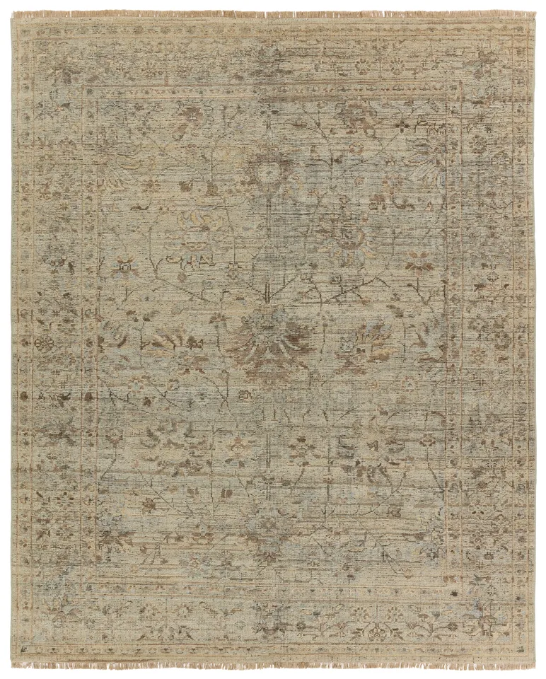 Tilda Hand-Knotted Floral Green/ Tan Area Rug (9'X12')