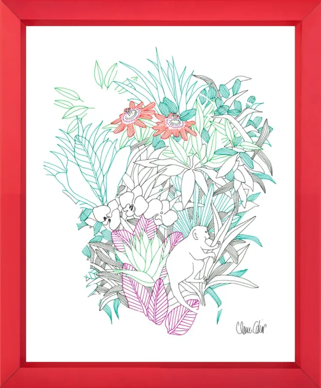 Passionflowers, orchids and the squirrel monkey  by Claire Colin for Artfully Walls