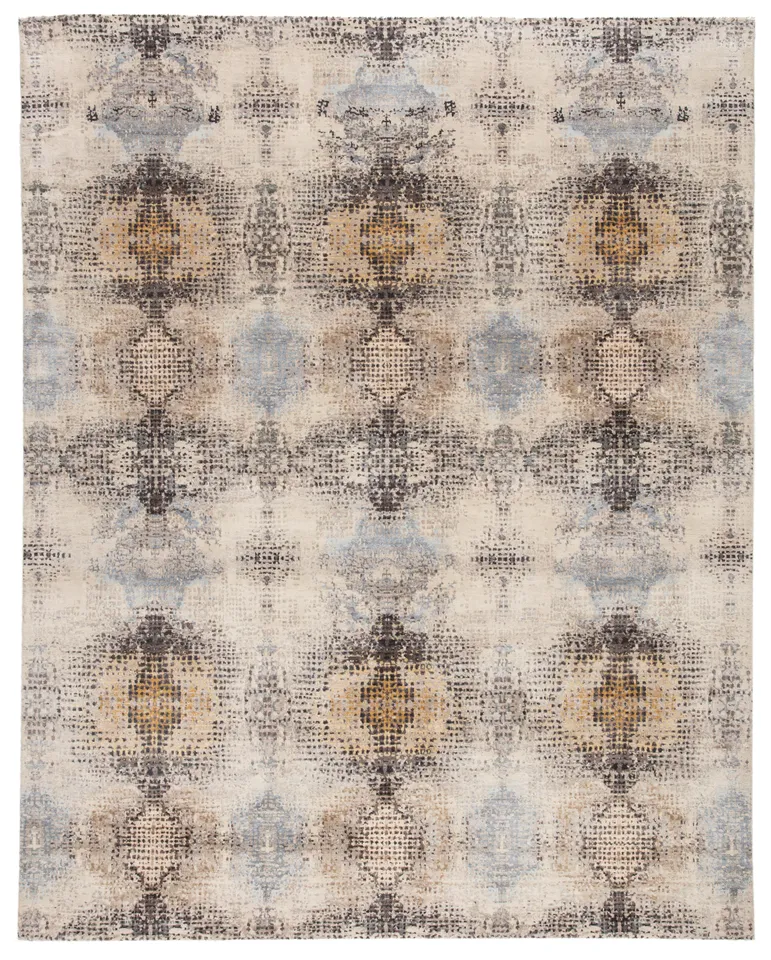 Kavi by Lucida Hand-Knotted Dot Beige/ Light Blue Area Rug (8'X10')