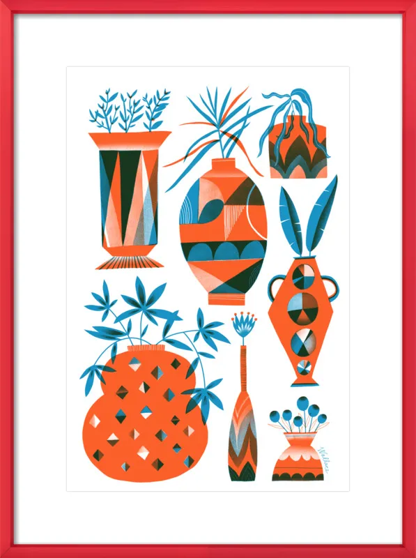 Risograph Vases: vermillion and pacific by Erin Wallace for Artfully Walls