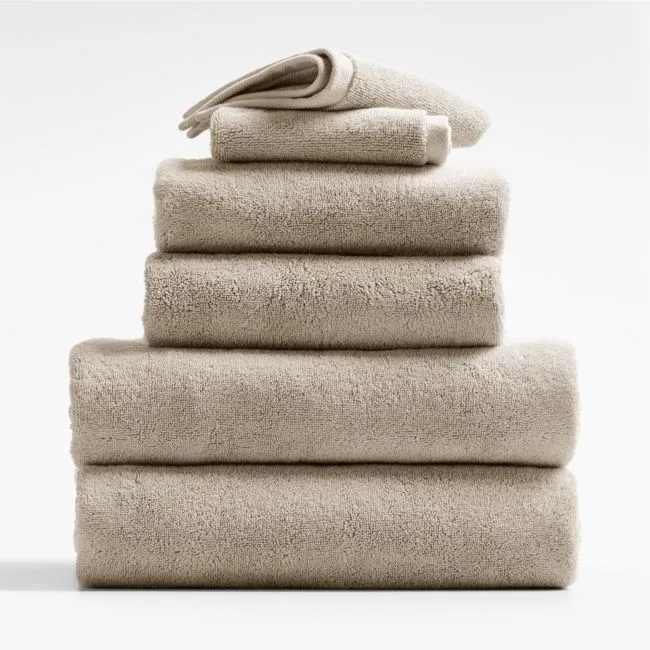 Classic Organic Turkish Cotton Taupe Towels, Set of 6
