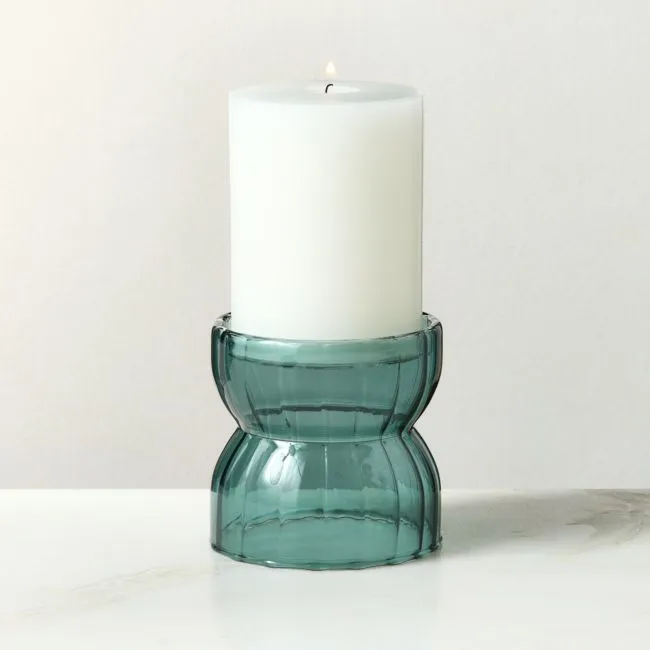 Melina Teal Glass Pillar Candle Holder Large