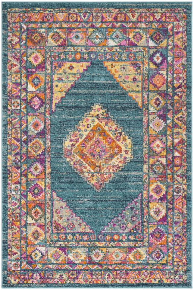Arlo Home Woven Area Rug, MAD133A, Light Blue/Orange,  4' X 6'