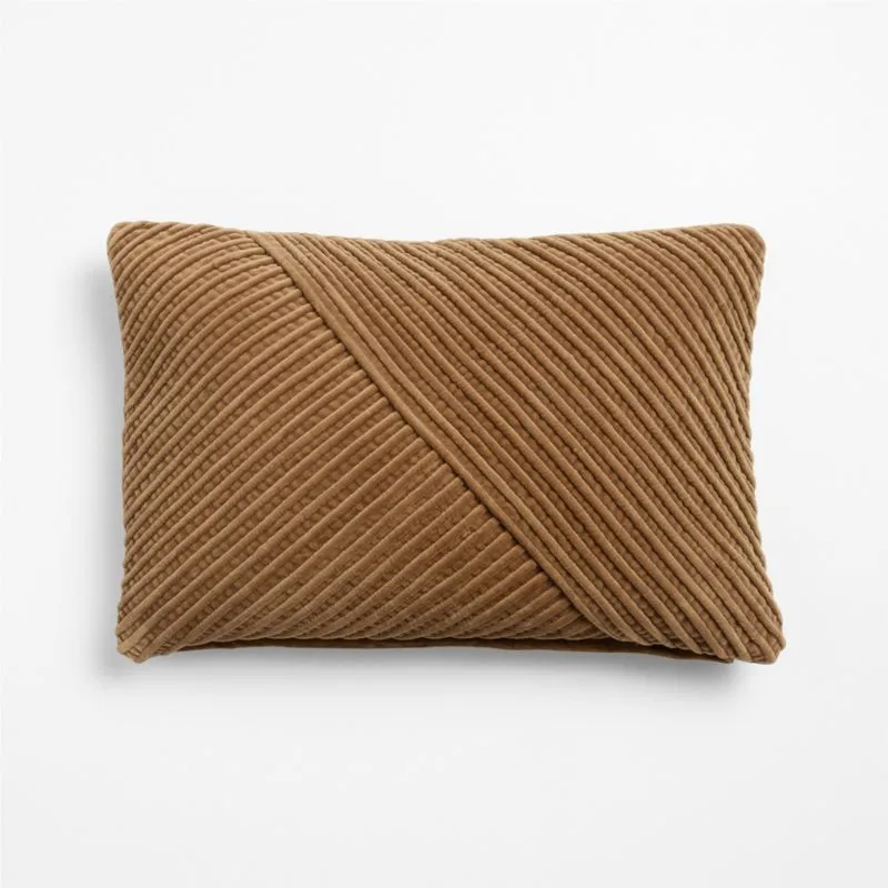 Bowen Ribbed Velvet 22"x15" Brulee Brown Throw Pillow Cover