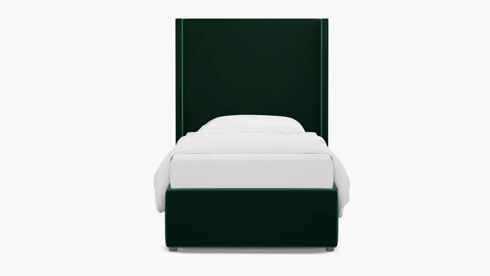 Modern Wingback Bed, Spruce Performance Plush Velvet, Twin