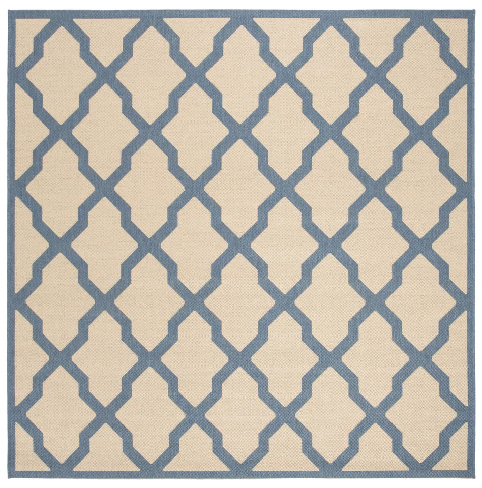 Arlo Home Indoor/Outdoor Woven Area Rug, LND122N, Cream/Blue,  6' 7" X 6' 7" Square