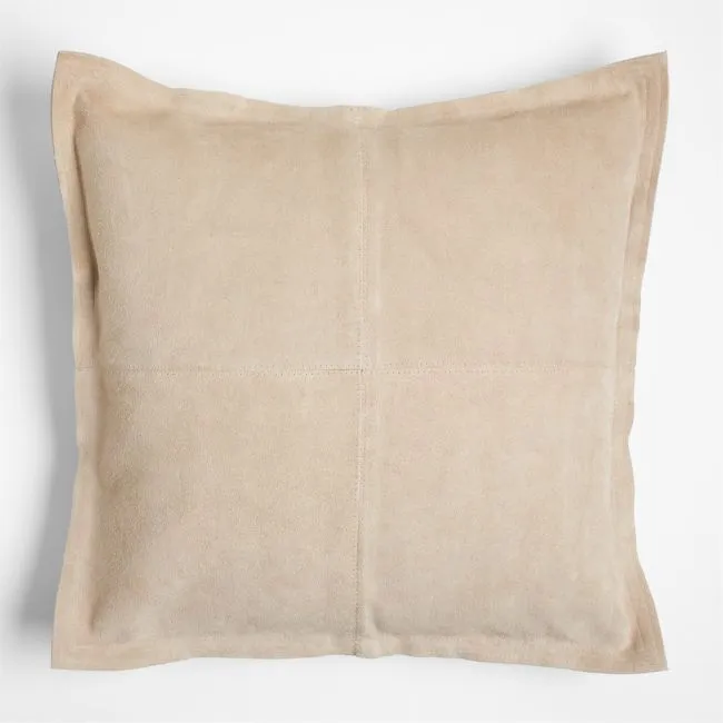Hyde Pieced Suede 23"x23" Cream Throw Pillow with Feather Insert