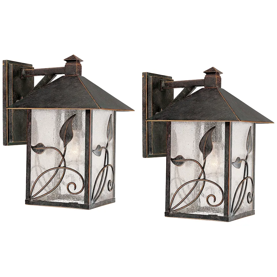 Franklin Iron French Garden 12 1/2" Bronze Outdoor Wall Light Set of 2