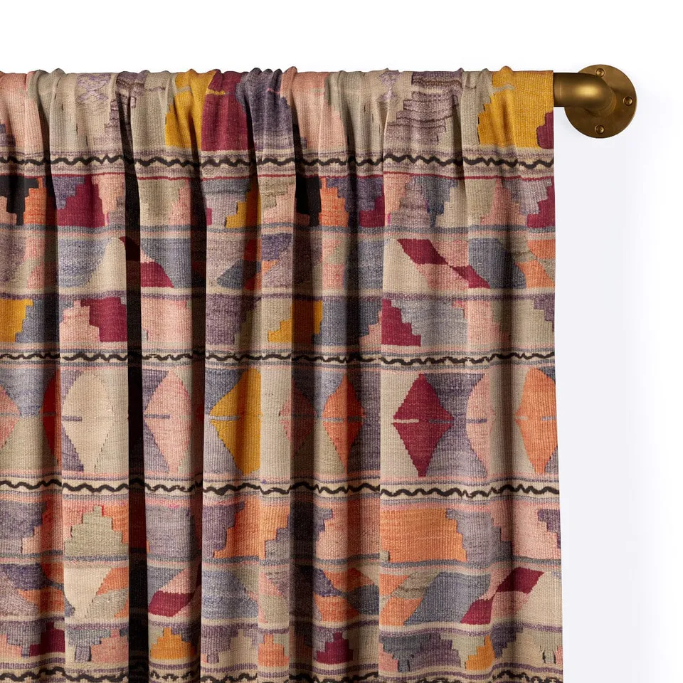 Shell Psychedelic Kilim Rod Pocket Curtain by St. Frank | Pink | 108" Panel | Cotton/Linen