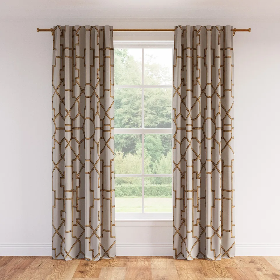 Printed Linen Curtain, Tan Baldwin Bamboo, 50" x 84", Blackout