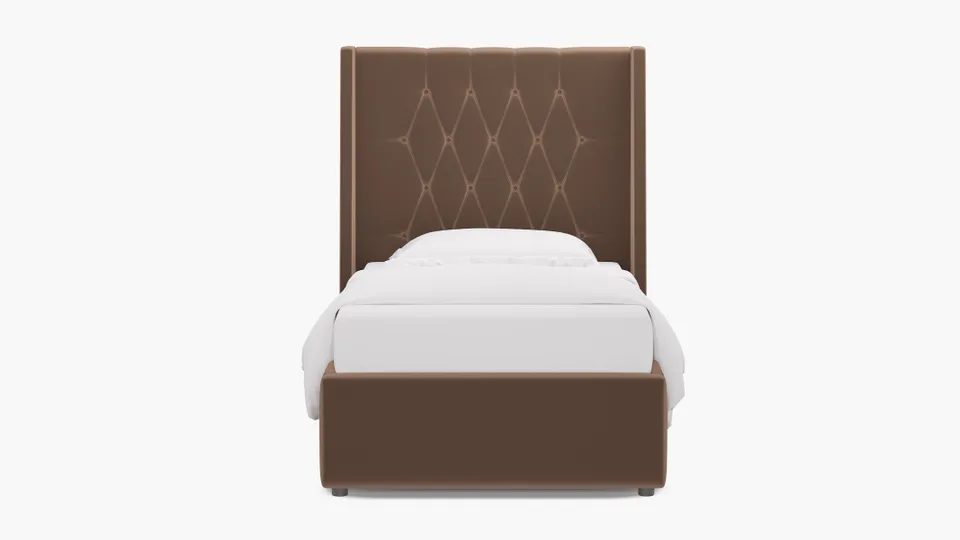 Tufted Wingback Bed, Mink Performance Plush Velvet, Twin