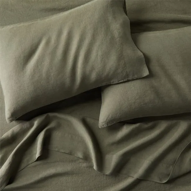 Aire Natural European Linen Burnt Green Full Bed Sheet Set