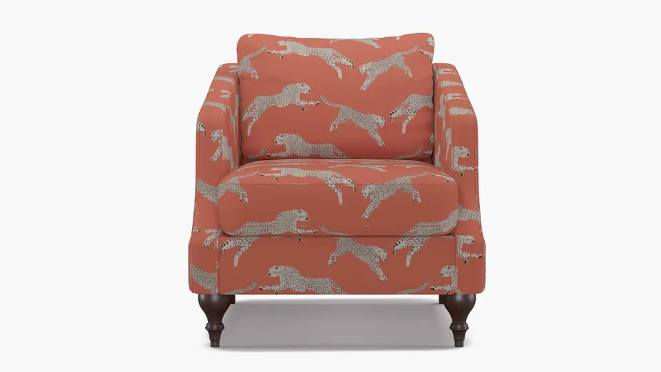 Slope Arm Chair, Henna Cheetah, Espresso Turned Wood Leg