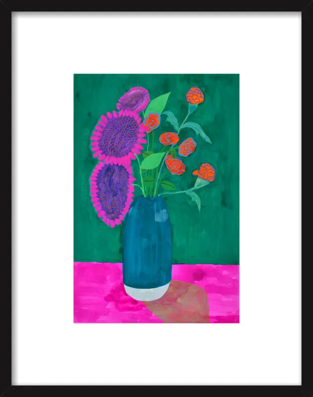vase with sunflowers and carnations  by Christiane Drapela for Artfully Walls