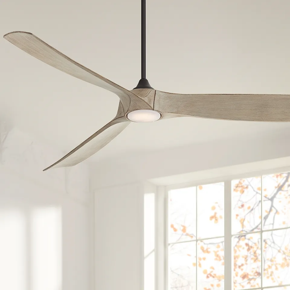 70" Casa Vieja Kona Wind Black White Oak LED DC Damp Ceiling Fan