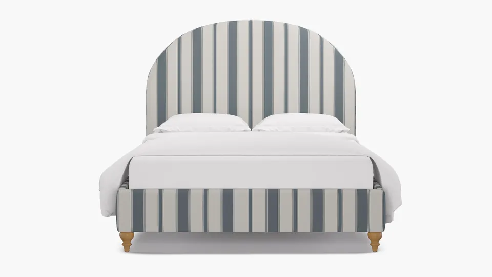 Demilune Bed, French Blue Clarence Stripe, Natural Traditional Turned Leg, Twin