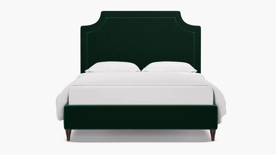 Deco Bed, Spruce Performance Plush Velvet, Espresso Decorative Tapered Leg, Twin