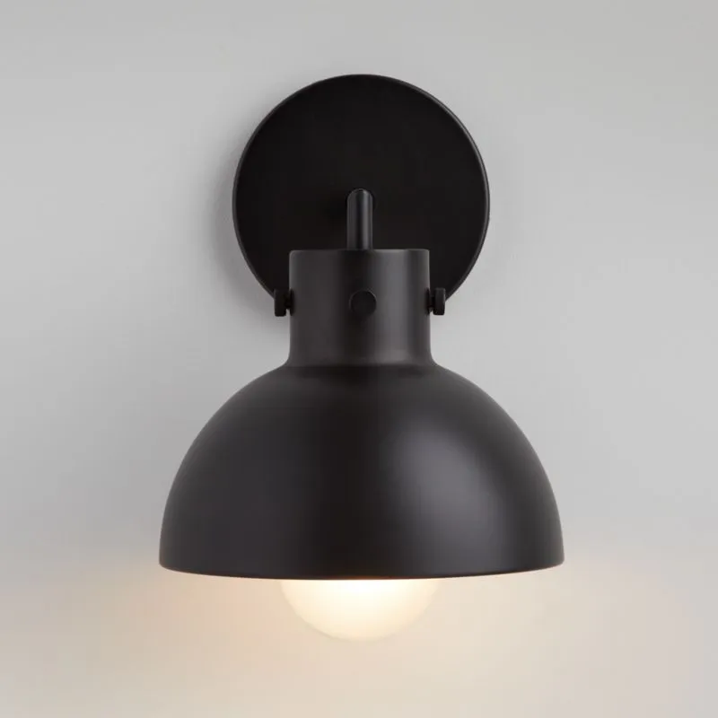 Dakota Black Sconce Light with Small Black Metal Dome Set of 2