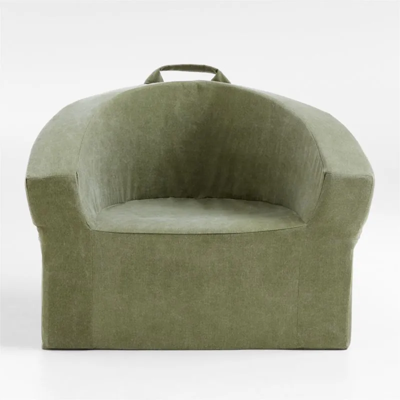 Large Cyprus Green Organic Cotton Kids Lounge Barrel Chair Cover