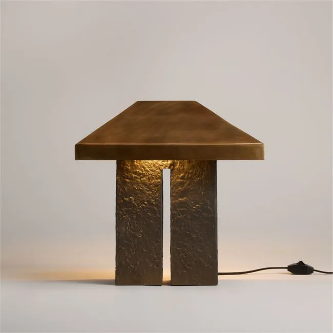 Brutalist Metal Table Lamp with Metal Shade 18.5"