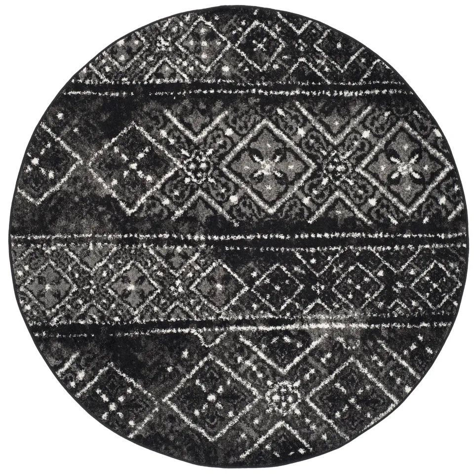 Arlo Home Woven Area Rug, ADR111C, Black/Silver,  6' X 6' Round