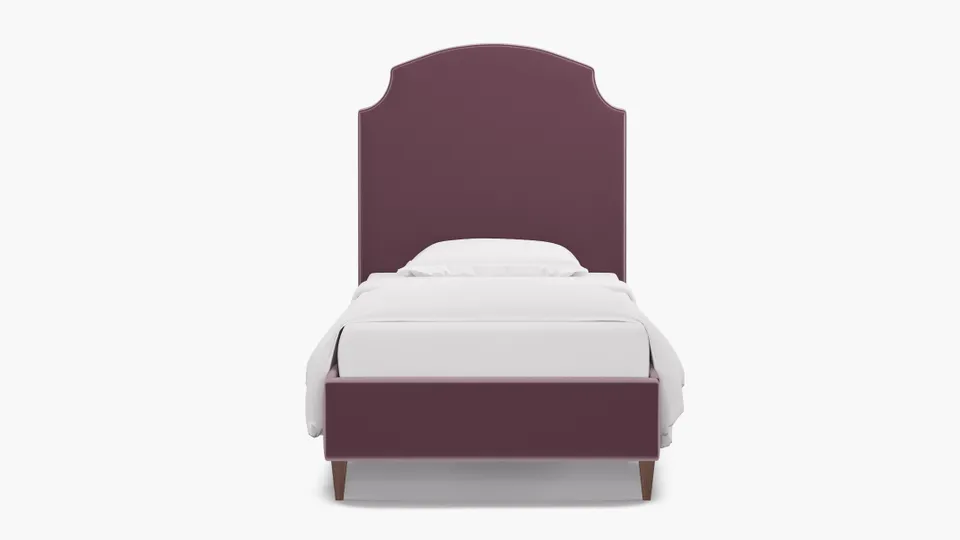 Cove Bed, Lavender Performance Plush Velvet, Walnut Square Tapered Leg, Twin