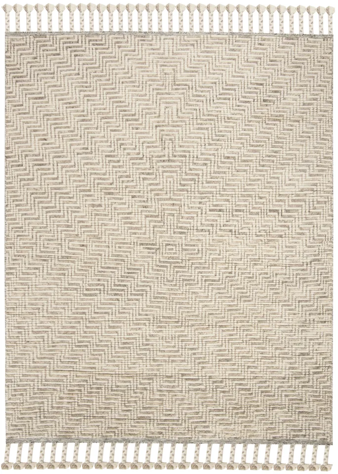 Arlo Home Hand Knotted Area Rug, KNY150A, Ivory/Grey,  9' X 12'