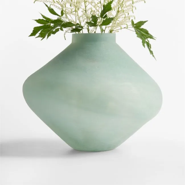 Sydney Blue Marbled Glass Vase 11"