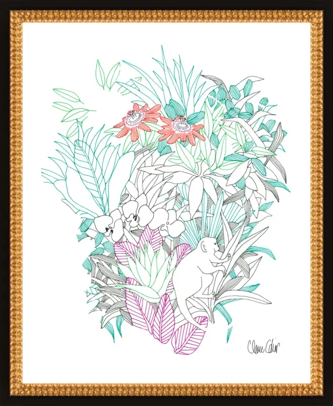 Passionflowers, orchids and the squirrel monkey  by Claire Colin for Artfully Walls
