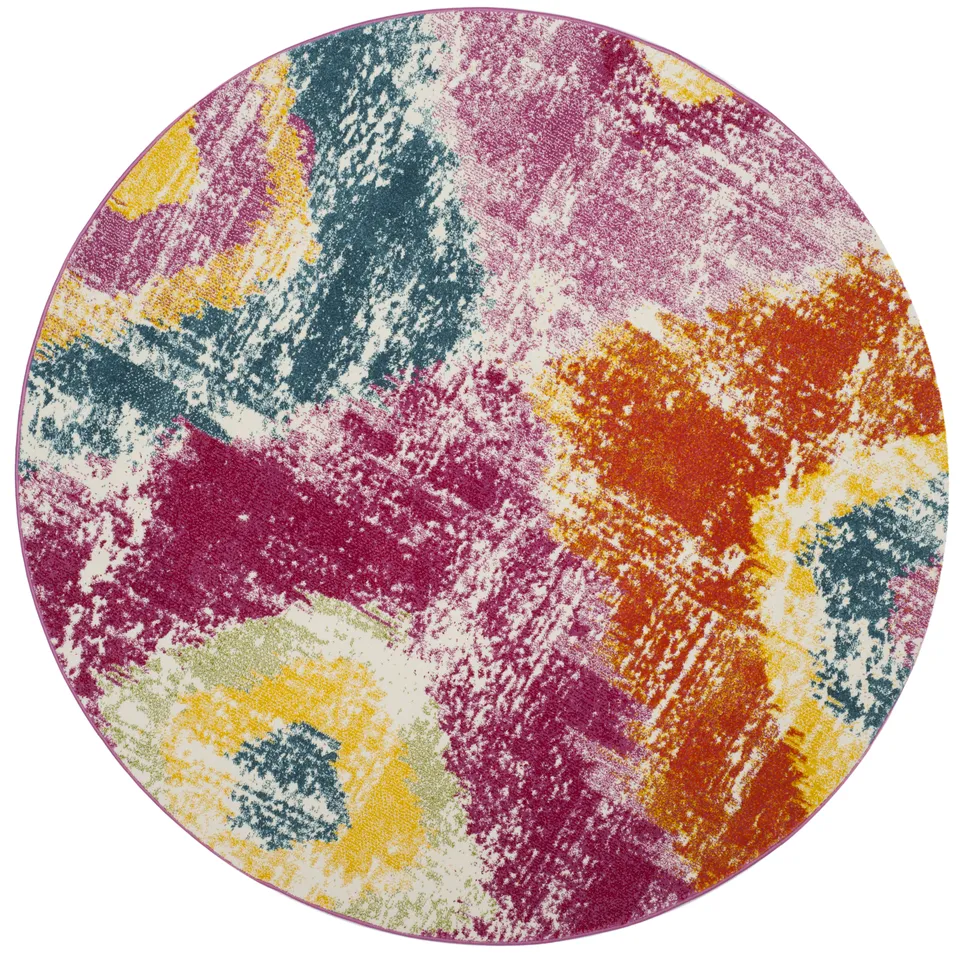 Arlo Home Woven Area Rug, WTC699K, Fuchsia/Orange,  6' 7" X 6' 7" Round