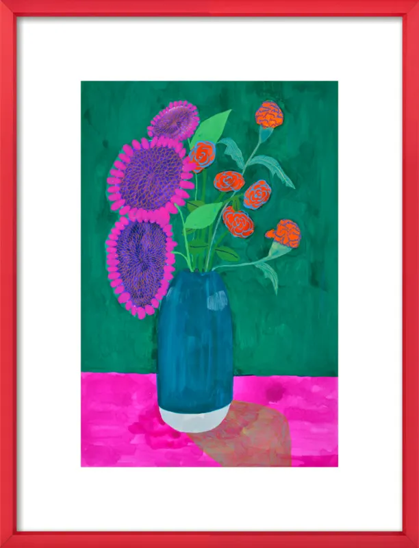 vase with sunflowers and carnations  by Christiane Drapela for Artfully Walls