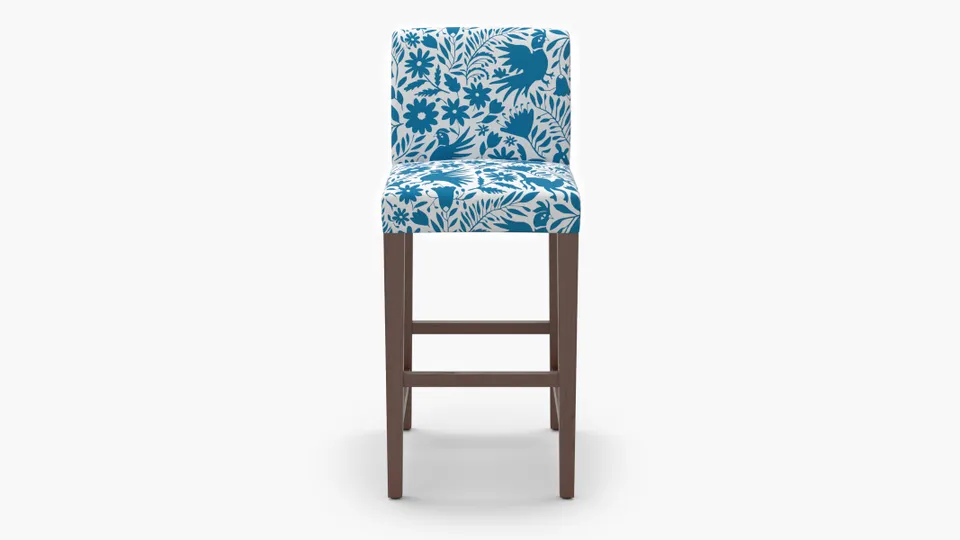 Signature Dining Bar Stool, Cerulean Frida, Walnut Square Tapered Leg