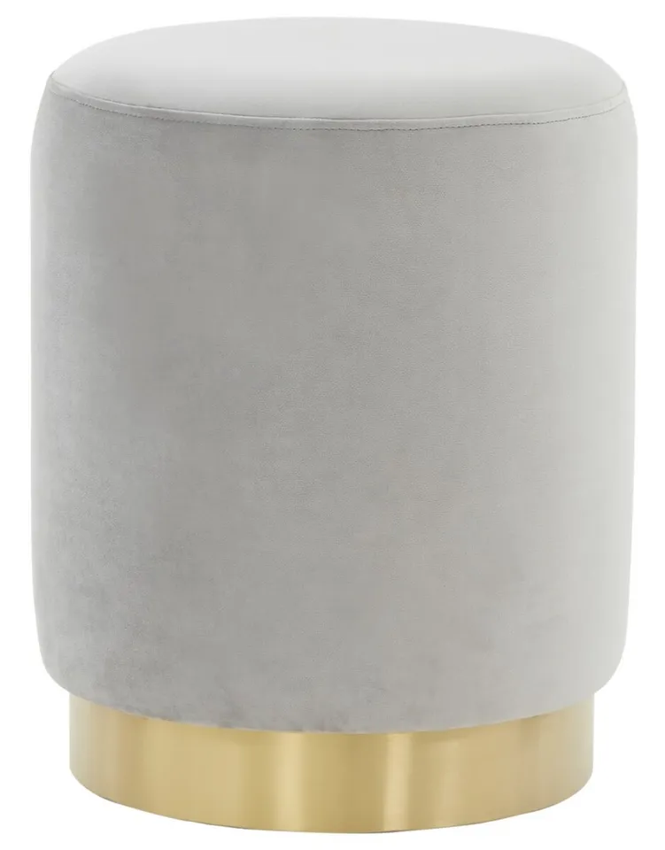 Elsworth Velvet Ottoman With Brass Base - Light Grey/Brass