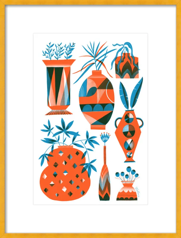 Risograph Vases: vermillion and pacific by Erin Wallace for Artfully Walls