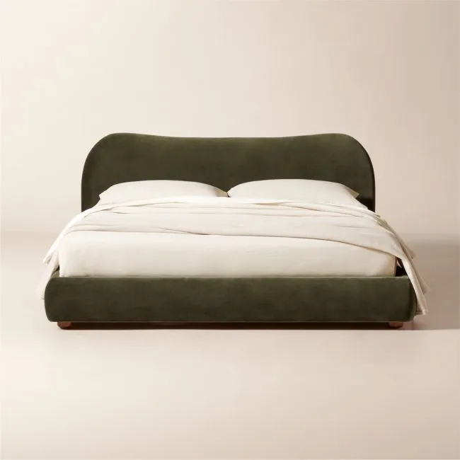 Diana Olive Green Velvet Upholstered King Bed