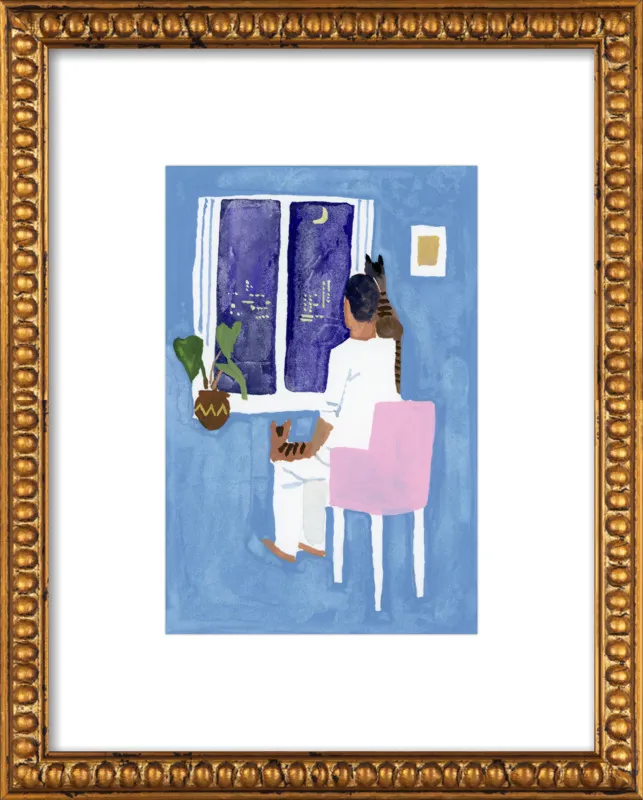 Look at the cat and the moon by Hiroyuki Izutsu for Artfully Walls