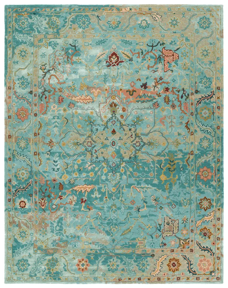 Cristobol CIT13 Handmade Medallion Turquoise and Pink Area Rug (6'x9')